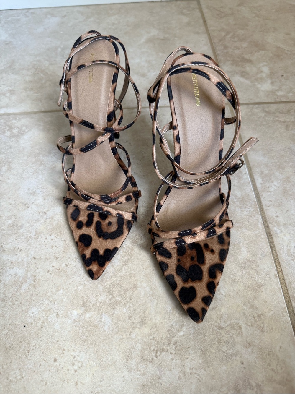 PrettyLittleThing Leopard Print Pointed Toe Strappy Heels - Brown/Black